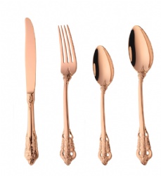 Luxury Hotel Embossing Pattern 16pc Silverware Set Rose Gold